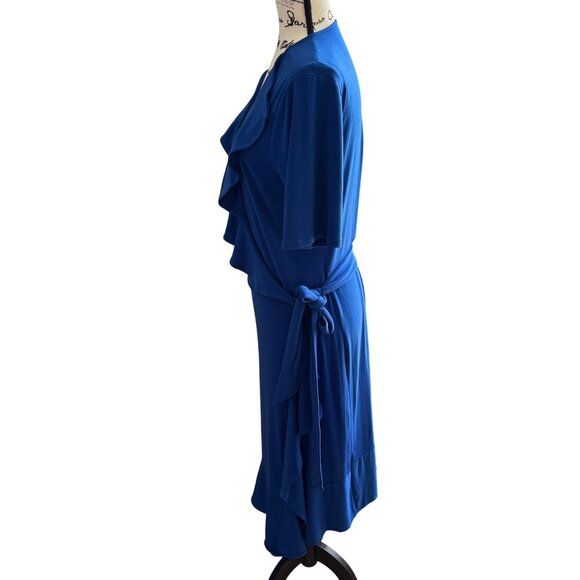 The Limited Royal Blue Wrap Dress w/ Tie Size XL  Ruffles Half Sleeve Stretchy - Picture 2 of 10